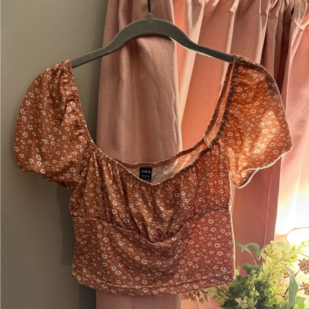 SHEIN Brown Floral Blouse